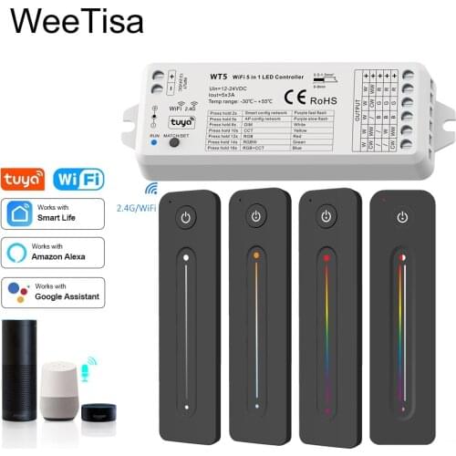 Tuya RGBCCT LED Controller RGB CCT RGBW RGBWW Light Strip 5 in 1 12v 24v 15A Smart Life Wifi 2.4G RF Wireless Remote Dimmer WT5