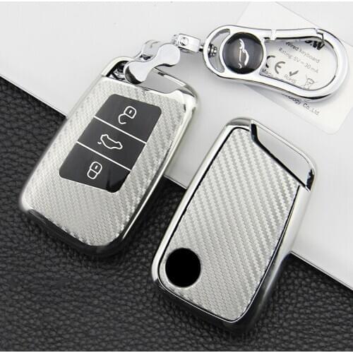 Luxury Carbon Fiber TPU Car Key Cover Case Shell For Volkswagen VW Tiguan MK2 Magotan Passat B8 CC 2017 2018 For Skoda Superb A7