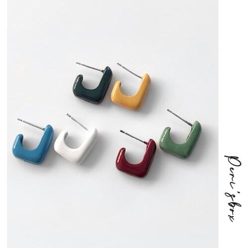 PerisBox 6 Colors Small Smooth Enamel Stud Earrings Chunky Open Square Earrings Cute Vintage Elegant Earrings For Women 2021