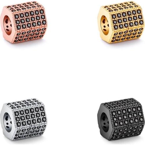 Black Cubic Zirconia Hexagon Pillar For DIY Bracelet Jewelry High Quality Micro Pave Copper Accessories For Jewelry Making