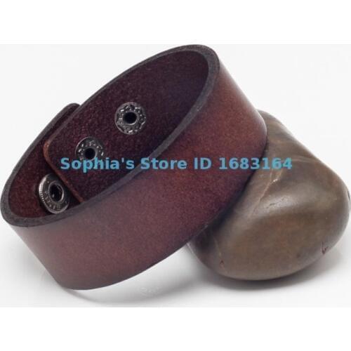 2cm Band Width Dark Brown Simply Stylish Single Wrap Cuff Genuine Leather Bracelet Wristband Mens