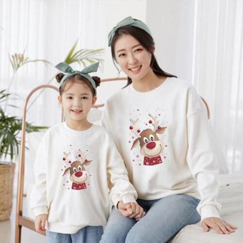 Woman Girl Cotton Tops Cartoon Sweaters 2021 Christmas Deer Mother Daughter Matching Sweatshirts Family Set Mommy and Me Clothes