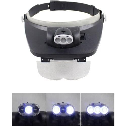 Wearing Reading Double Eye Adjustable Illuminating Magnifier Lamp Glasses LED Light Magnifying Microscope Glass Loupe w/ 4 Lens