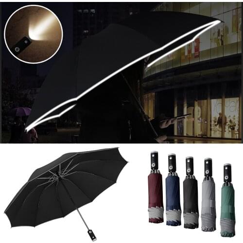 Wind Resistant Fully-Automatic Umbrella Rain Automatic Umbrella Reverse Folding Business Umbrella With Reflective Strips Umbrell