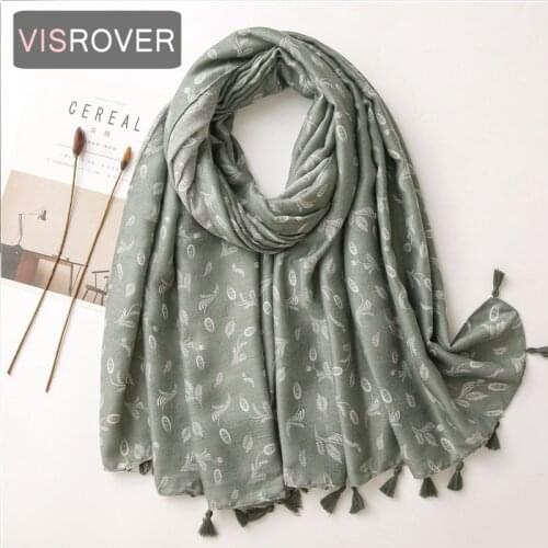 VISROVER 2020 New Green Tree Printing Viscose Autumn Scarf Women Fashion Winter Green Tree Scarf Shawls Hijab Gift Wholesales