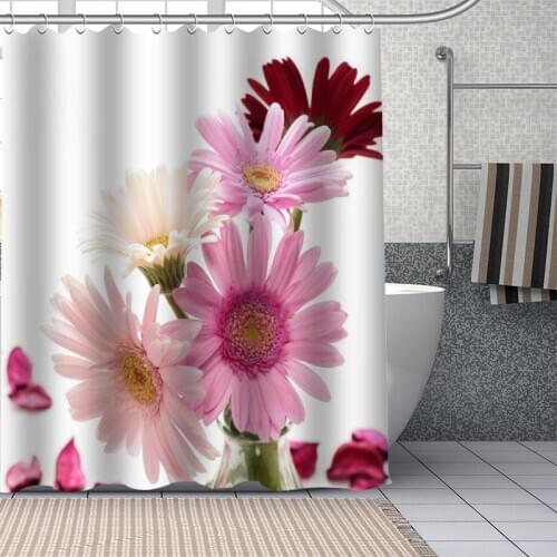 Gerberas Custom Pattern Polyester Bath curtain Waterproof Shower Curtains DIY Bath Screen Printed Curtain for Bathroom