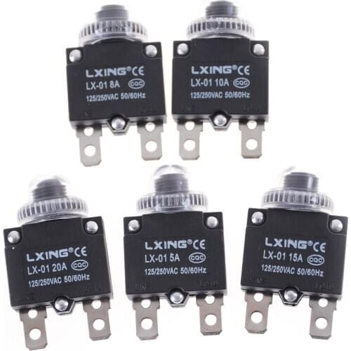 Overload Protector Hot Sale Thermal Switch 2 Pin Circuit Breaker 5A, ,8A,10A,15A,20A Overload Push Button Switch Random