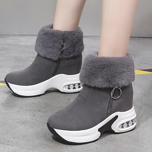 2021 Ankle Platform Boots Warm Plush Winter Shoes Height Increasing Ladies Boot Zip Snow Winter Sneakers Zapatos Para Mujer