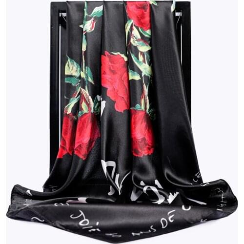 Lenco Women Rose Silk Scarf Printed,90*90cm Multicolor Satin Scarf Shawl For Ladies,Fashion Handkerchief Spring Silk Scarves