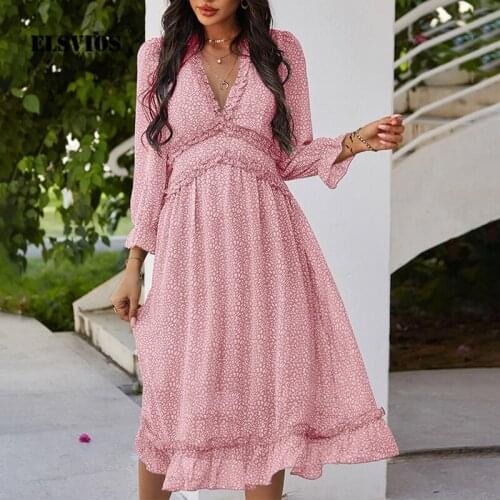 Women Chiffon Dress Casual V Neck Half Sleeve Floral Print Fungus Maxi Party Dress Ladies Elegant Spring Summer Dresses Vestidos