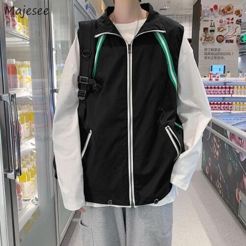 Harajuku Vests Men Patchwork Panelled Fashion Loose Zipper Pockets Sleeveless Outerwear Techwear Autumn Outdoor Casual Waistcoat