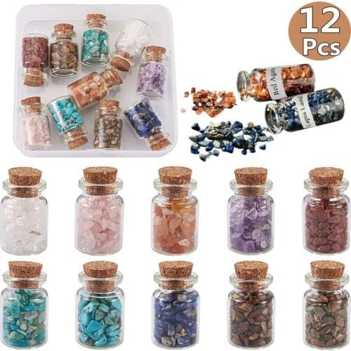 12 Pcs Gemstone Wishing Bottles Tumbled Crystal Healing Reiki Gemstone Chip Stone Set for Jewelry Making Home Decoration