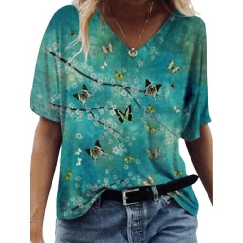 2021 Summer New Womens T-shirt Geometric Print Round Neck Casual Simple Short-sleeved T-shirt Femme Wn