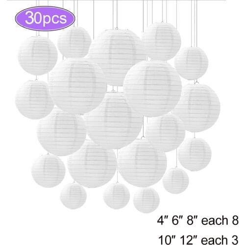 30Pcs/Lot 4-12 Mix Size Chinese Paper Lanterns Lampion Hanging Colorful Wedding Decoration Paper Ball Lampshade Party Decor