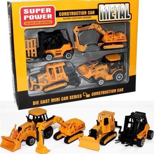 4pcs/set alloy and plastic yellow construction vehicles Forklifts Bulldozers Excavators Cultivators boy kids toys