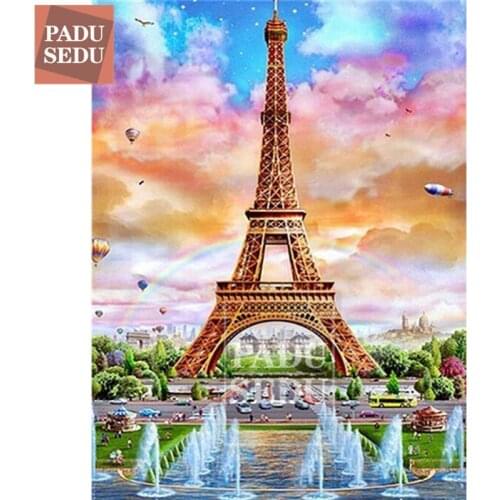 PADUSEDU 5D Diamond Painting Full Square Landscape Cross Stitch Diamond Embroidery Sale Eiffel Tower Rhinestones Art Home Decor