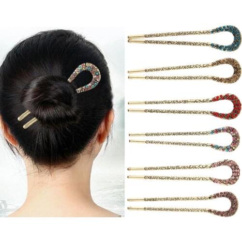 Antique Crystal Decoration Top Hair Stick Fork Hairpin Chignon Pin Accessory