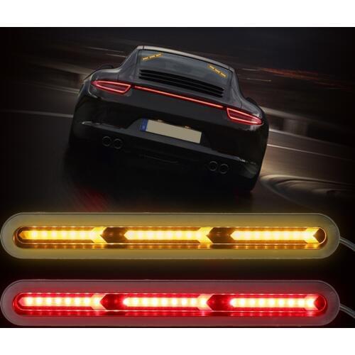 1 Pair Auto Led Light Rear Windscreen Red Flowing Amber Driving Lamp Fish Bone Tail Brake Turn Signals for Car Trunk Brake Light