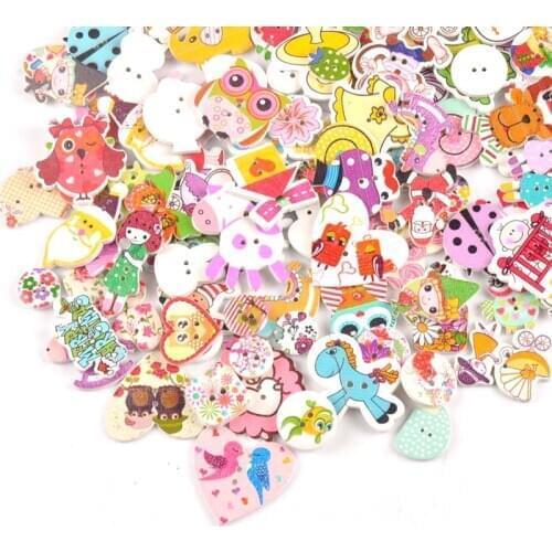 15-35mm Mixed pattern Painting Wooden Buttons Decorative For Sewing Clothing DIY Crafts Scrapbooking Wood Button M1892