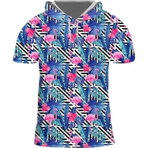 IFPD EU Size New Flamingo Banana Leaves 3D Printed Hooded T Shirt Hip Hop Fashion Short Sleeve Skull T Shirt Harajuku Men Shirts