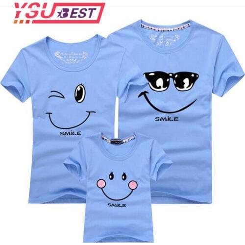 New 2021 Cotton Family Matching T Shirt Smiling Face Shirt Short Sleeves Matching Clothes Fashion Family Outfit Set Tees Tops