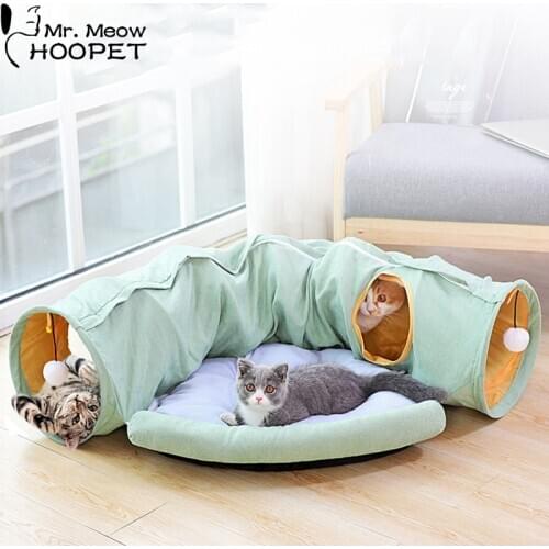 Hoopet Foldable Pet Cat Playing Tunnel Interactive Cat Puppy Toys Soft All Season Cat Tent Bed Cat House With Ball