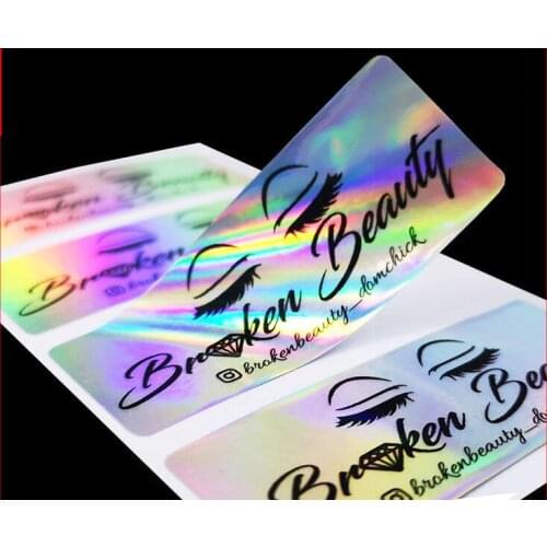 Customize Brand Logo Eyelashes Round Square Shape Adhesive Holographic Stickers Rainbow effects