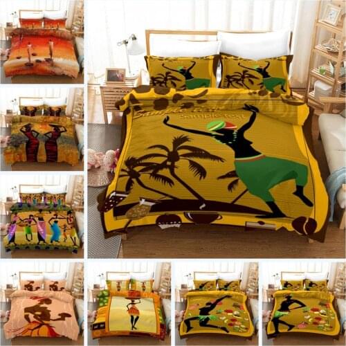 African Style Print Bedding Set 3D Comforter Cover Desert and Dancing Woman Home Textile Yellow Exotic Bedclothes 3 Pcs