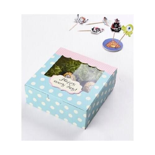 10pcs Lovely Green Happy Everyday Spot Macarons Box Cake Box Chocolate Muffin Biscuits Box for Cookie Package 13.5x13.5x5cm