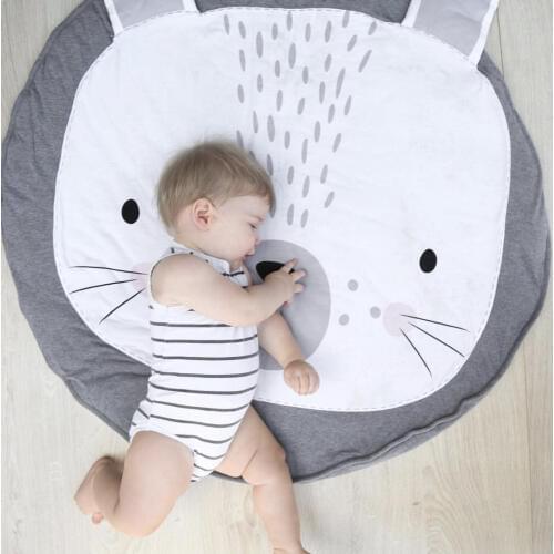 Grey Cartoon Animals rabbit Round Tapete For Living Room Bedroom Home Decor Carpet Rug Children Kids Soft Play game Crawling mat