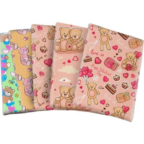 Cute Cartoon Bear Polyester Cotton Fabric Printed Twill Fabric Patchwork Sewing Material Diy Garment Textile Sewing 50*145CM