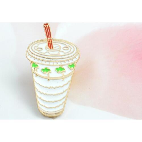 Fashion Drink cups Brooch Pin Icon White Enamel Pin Button Metal Badge Backpack Shirt Jackets Callor Lapel Pins Jewelry Gift
