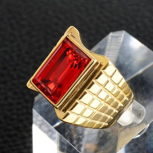 Fashion Luxury Rectangular Gem Ring Domineering Mens Semi Precious Stone Gold Color Ring Trend Mens Motorcycle Party Jewelry
