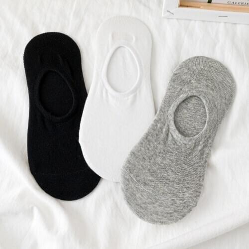 3 pairs Cotton Invisible Casual Summer Boat No Show Socks Non-slip Women Black White Men Short Low Cut Slippers Silicone Socks