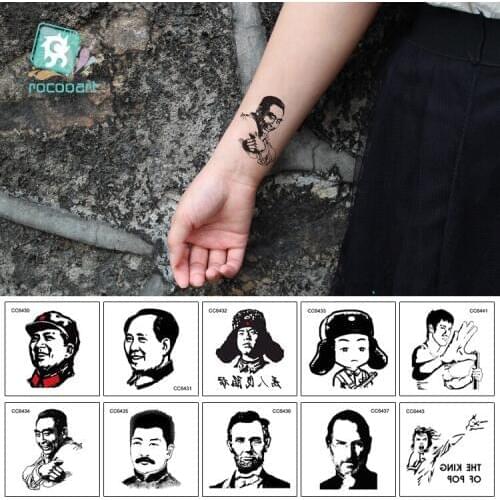 Rocooart New Black Tattoo Design For Couples Men Fake Temporary Tattoo Sticker Small Character Body Art Tattoo Old School