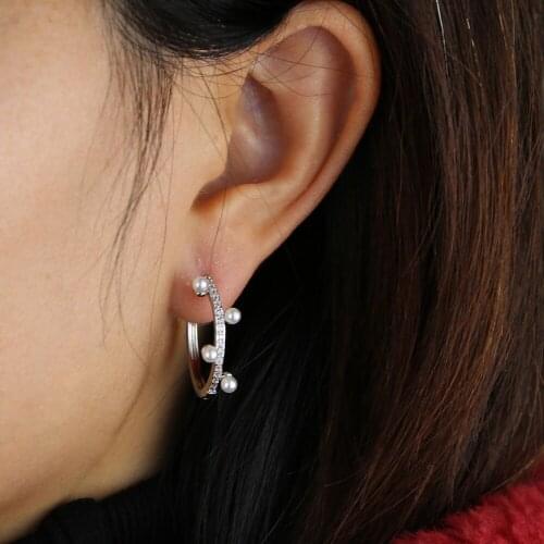 New arrive 2020 Summer design Jewelry Gold Filled mini round ball pearl hoop Earring geometric hoops classic trendy jewelry