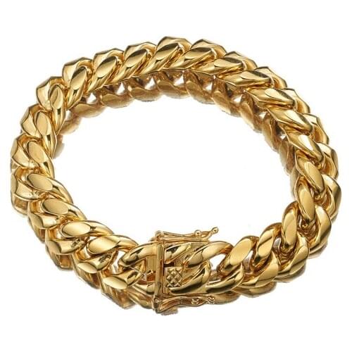 14MM New Arrive Punk 316L Stainless Steel Gold Tone Handmade Miami Cuban Curb Link Chain Biker Jewelry Mens Womens Bracelet Gift