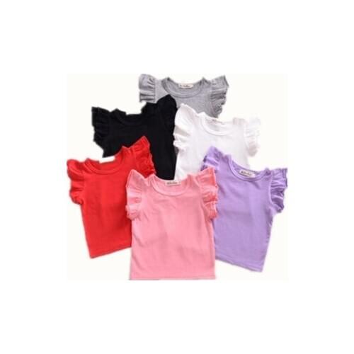 Toddler Baby Girl Ruffle Clothes Flying Short Sleeves Solid Top Casual Summer Size 0-5T