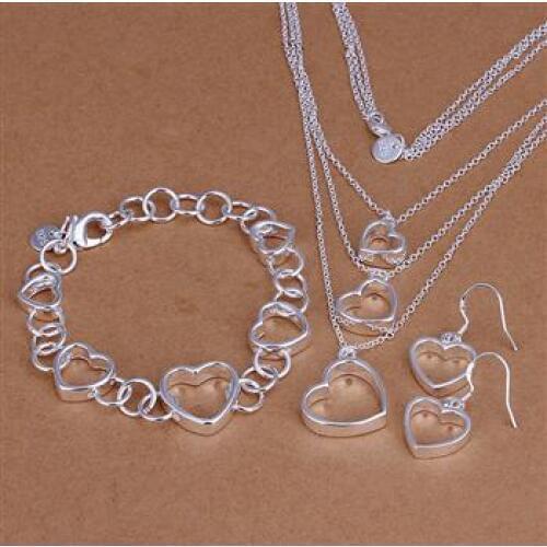Wholesale fashion jewelry M925 Silver color necklace + bracelet + earrings simple flat three-piece set of Silver color suit S149