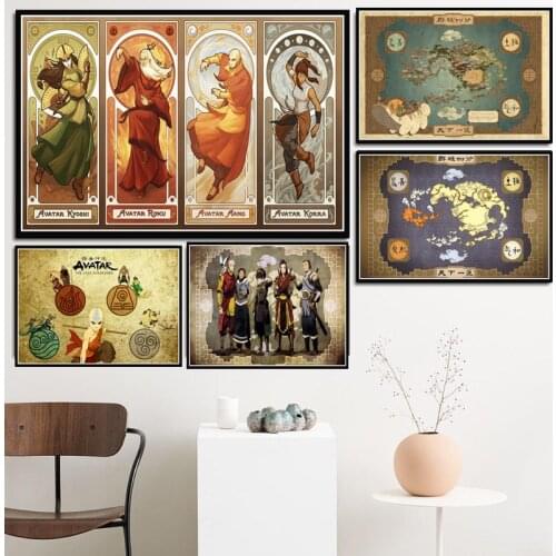Poster Prints Avatar The Last Airbender Japan Anime World Map Oil Painting Art Canvas Wall Pictures For Living Room Home Decor