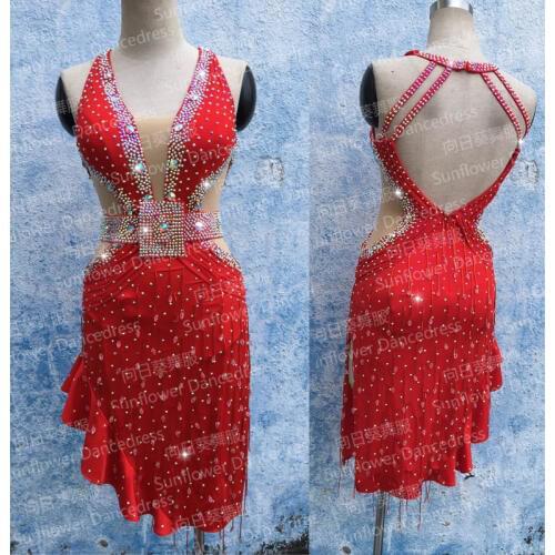 Latin Dance Dress Girl Latin Dancewear rumba samba Clothing Salsa Dresses Stage Wear Halter latin performance dress,red