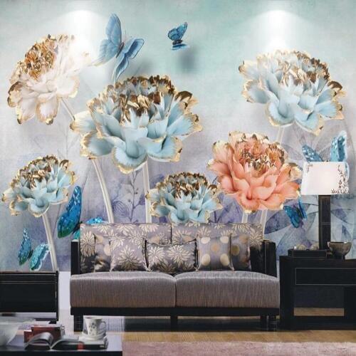 Custom 3D wallpaper mural 3D stereo flower relief butterfly love flower living room background wall decoration wallpaper