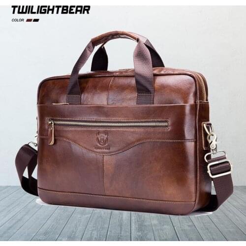 New Mens Bag Cow Leather Handbags High Quality Business Laptop Massager Bag Men Brand Handbags BS044