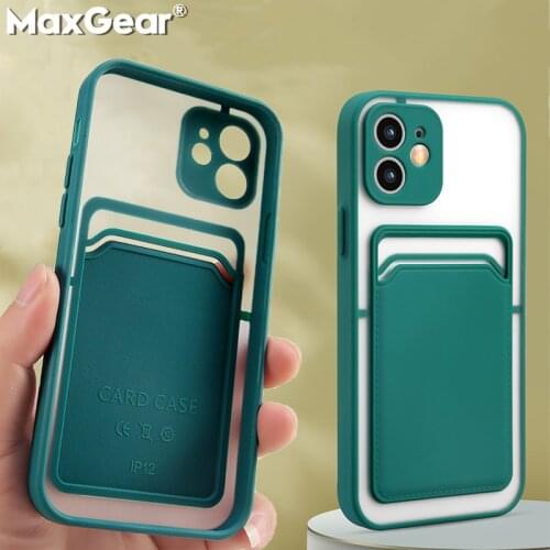 Luxury Card Holder Matte Clear Case For iPhone 11 12 Pro Max Mini XS X XR 6 7 8 Plus SE 2020 Liquid Silicone Wallet Pocket Cover