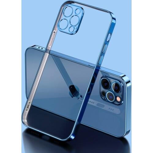 Luxury Square Plating Transparent Phone Case For iPhone 11 12 Pro Max Mini X Xs XR 7 8 Plus SE 2 Silicone Shockproof Soft Cover