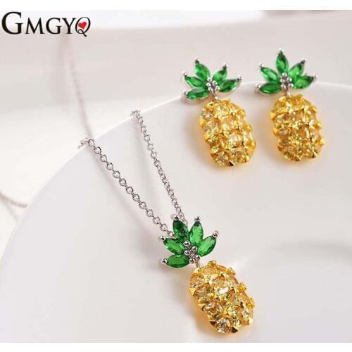 Network Popular Pineapple Necklace Zircon Korean Micro Inlay Jewelry Fruit Series Earrings Net red Same Jewelry Set