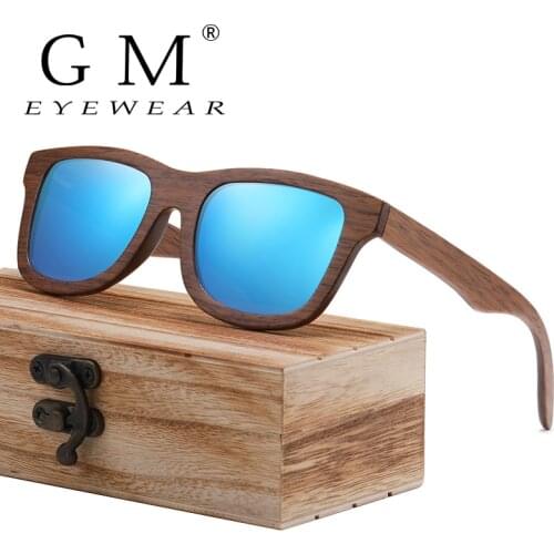 GM Dark Walnut Wooden Frame Sunglasses With Coating Mirror Lens Bamboo Sunglasses UV400 Protection With Wooden Box S832CB