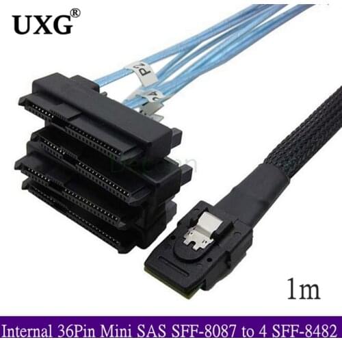 Internal 36 Pin Mini SAS SFF-8087 Host to 4 SFF-8482 Target SAS Hard Disk and SATA Power Cable 100cm