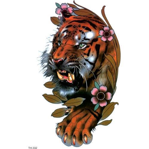 Tiger Waterproof Temporary Tattoo Sticker On Body Art Tattoo Beauty Animals Fake Tattoo Tatouage Henna Temporary Tatoo Sleeve
