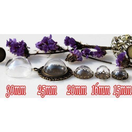 WHOLESALE-50piece/lot,15-16-20-25-30mm CLEAR HALF GLASS GLOBE VIAL,GLASS DOME for DIY Connected Pendant Jewelry